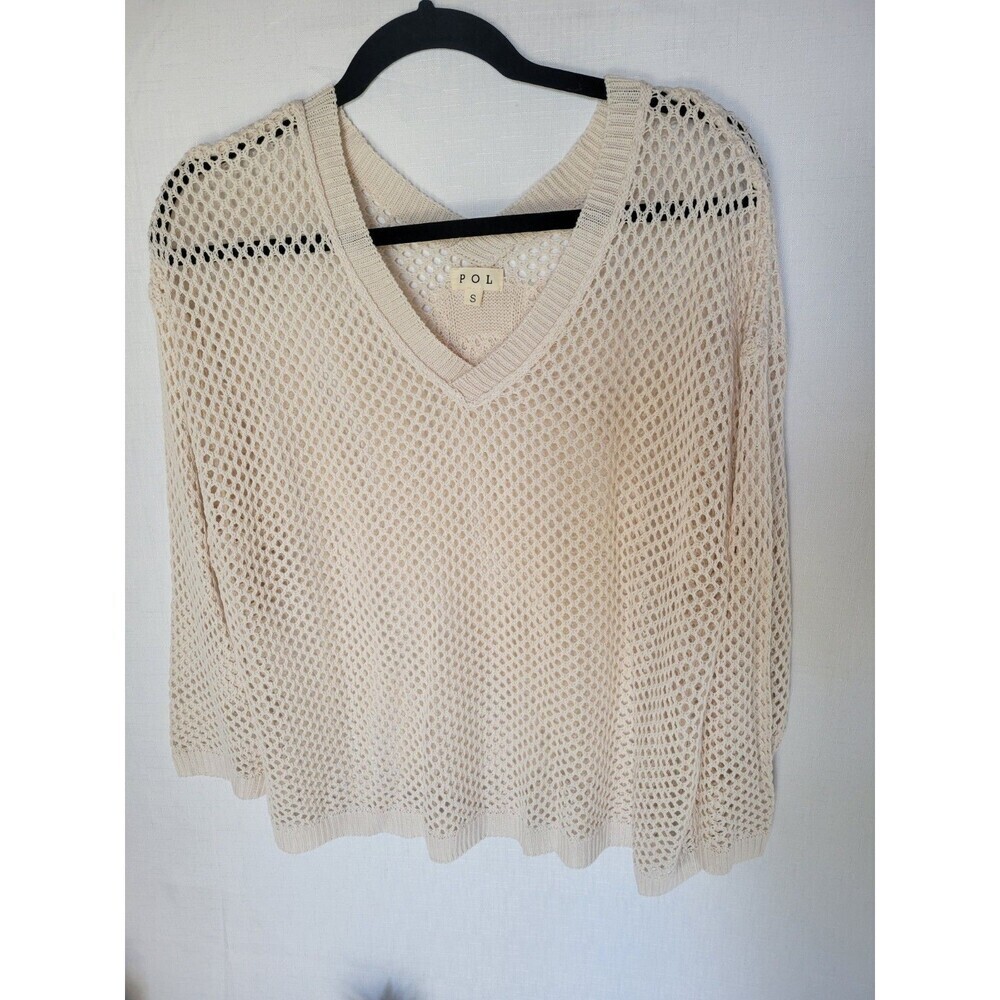 Pol Open Knit Pullover Cream Size Small Oversized Boho Hippie Beach